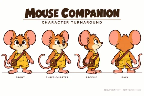 Mouse character study sheet showing turnaround.