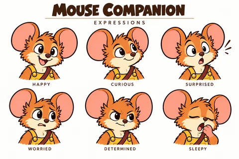 Mouse character study sheet showing expressions.