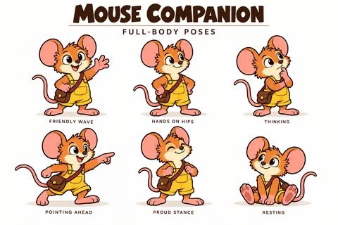 Mouse character study sheet showing full-body poses.