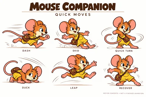 Mouse character study sheet showing quick moves.