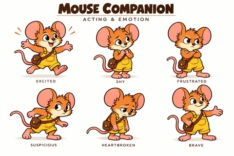 Mouse character study sheet showing acting.