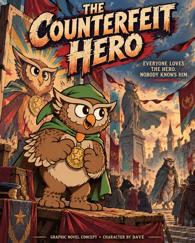 Counterfeit Hero exploratory product concept board featuring Dave’s owl.