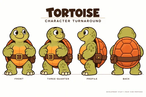 Tortoise character study sheet showing turnaround.