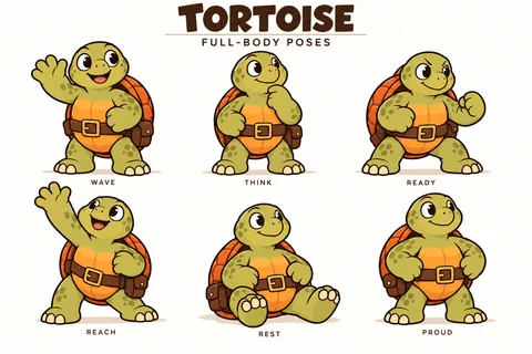 Tortoise character study sheet showing full-body poses.