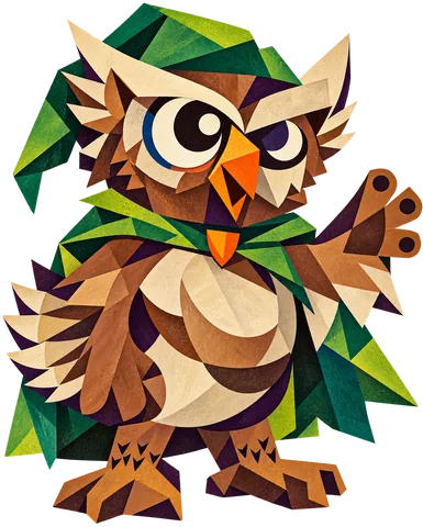 Owl visual concept in a avant garde treatment, with a transparent background.