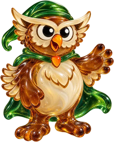 Owl visual concept in a blown glass treatment, with a transparent background.