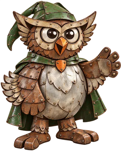 Owl visual concept in a bold tin treatment, with a transparent background.