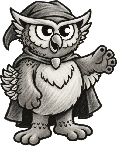 Owl visual concept in a charcoal treatment, with a transparent background.