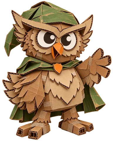 Owl visual concept in a corrugated cardboard treatment, with a transparent background.