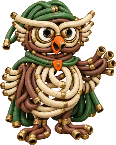 Owl visual concept in a garden hose treatment, with a transparent background.