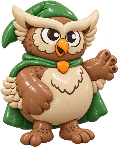 Owl visual concept in a inflatable treatment, with a transparent background.