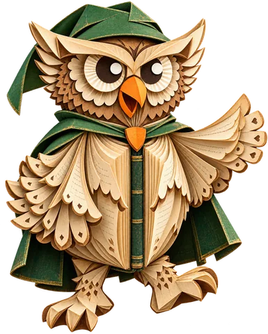 Owl visual concept in a living book treatment, with a transparent background.