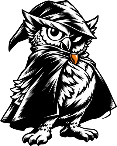 Owl visual concept in a noir treatment, with a transparent background.