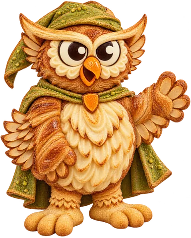 Owl visual concept in a pastry treatment, with a transparent background.