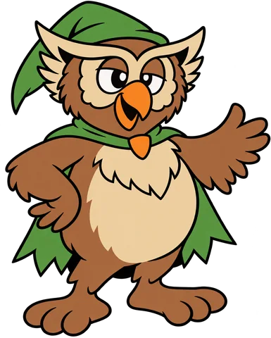Owl visual concept in a stone age cartoon treatment, with a transparent background.