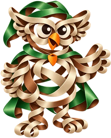 Owl visual concept in a surreal ribbon treatment, with a transparent background.