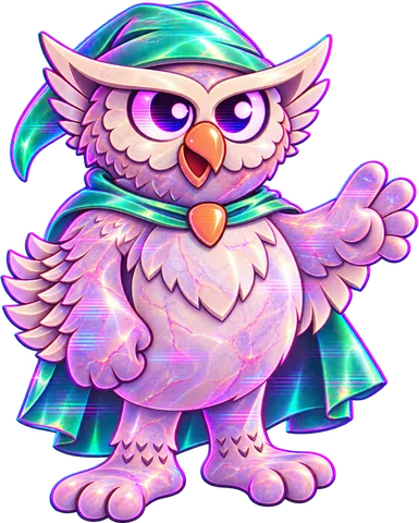 Owl visual concept in a vaporwave treatment, with a transparent background.