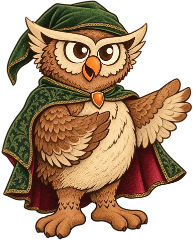 Owl visual concept in a victorian / 1800s treatment, with a transparent background.