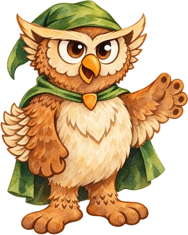 Owl visual concept in a watercolor treatment, with a transparent background.