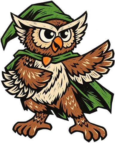 Owl visual concept in a woodblock print treatment, with a transparent background.