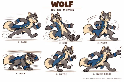 Wolf character study sheet showing quick moves.